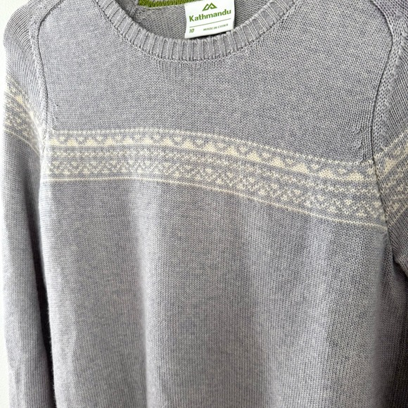 Kathmandu Light Grey Fairisle Crewneck Long‎ Sleeve Knit Wool Sweater Women's 10 - Picture 2 of 12